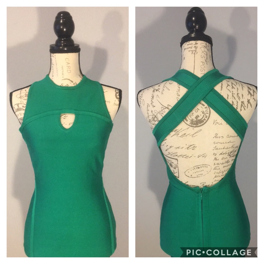 (NWT) Green Bebe Cross Back Bodycon Dress